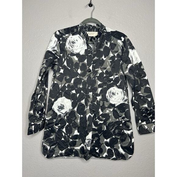 Marni Long Sleeve Shadow Floral Black White Button Up Made In Italy Size 42 US 6 - Picture 1 of 11